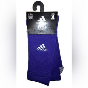 Adidas 5 Star Team Crew Socks 1 Pair Men 12-16 Purple w White Logo Cushioned NEW